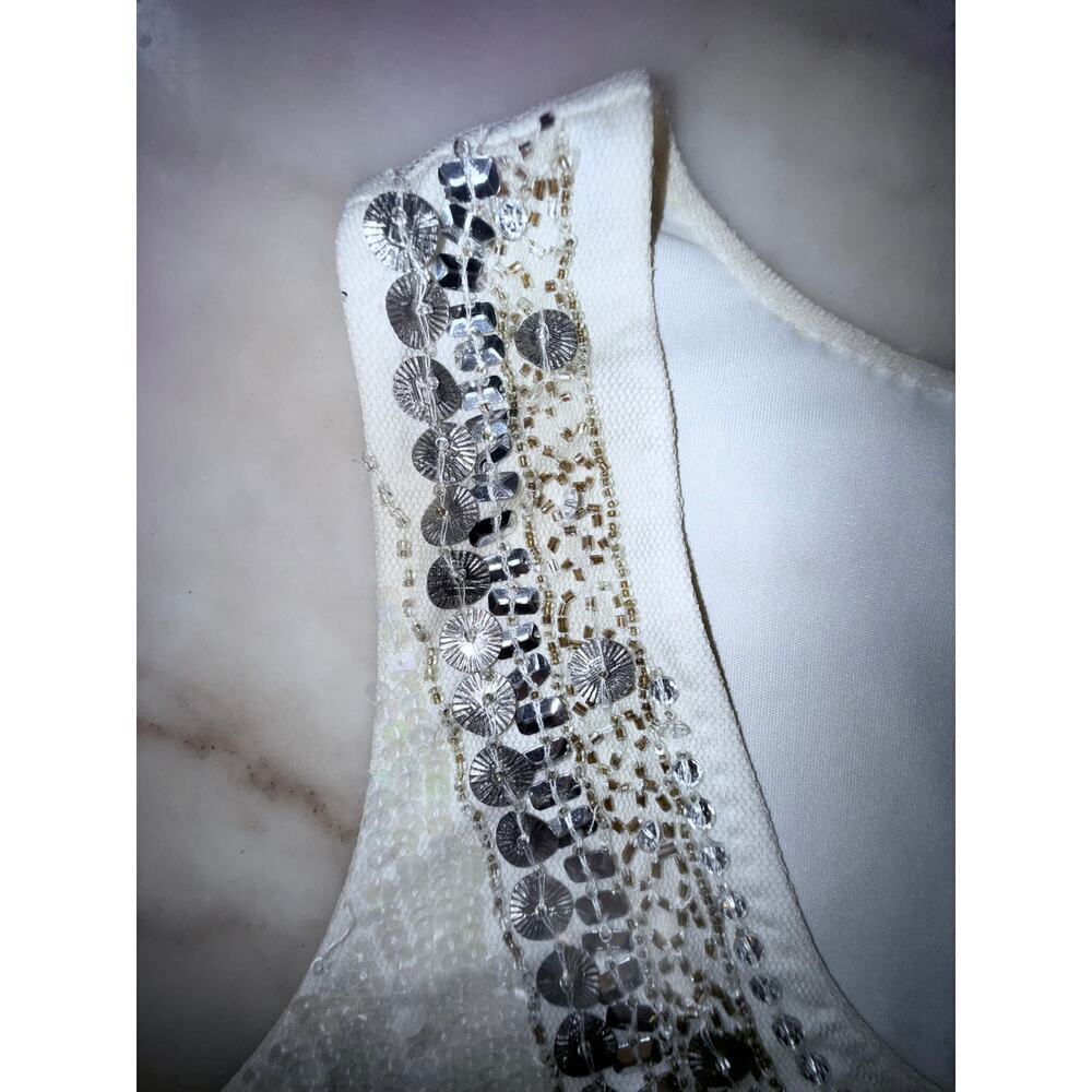Vintage Pisarro Nights White Beaded Sequin Dress Size 14 - Picture 5 of 13
